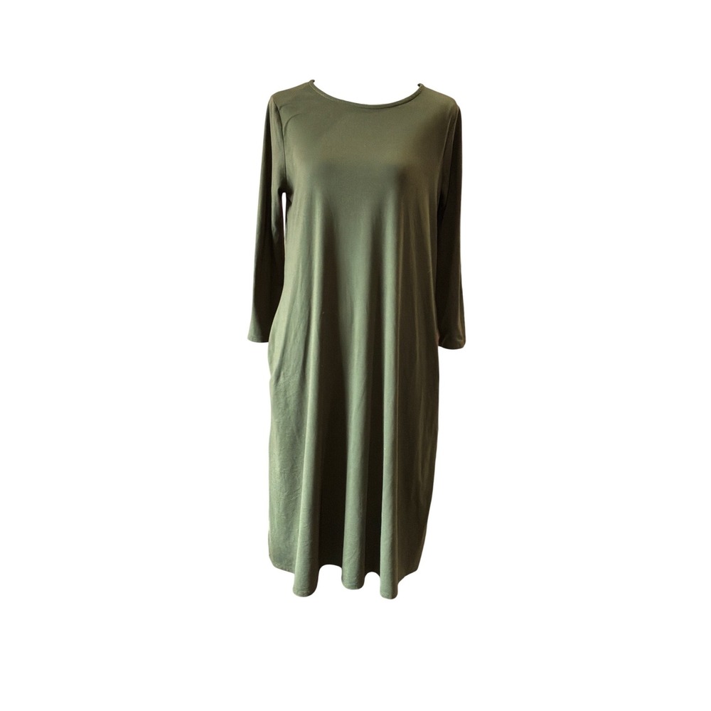 Reborn J Womens Olive Green Long Sleeve Midi Pocket Dress T7772P Size Medium